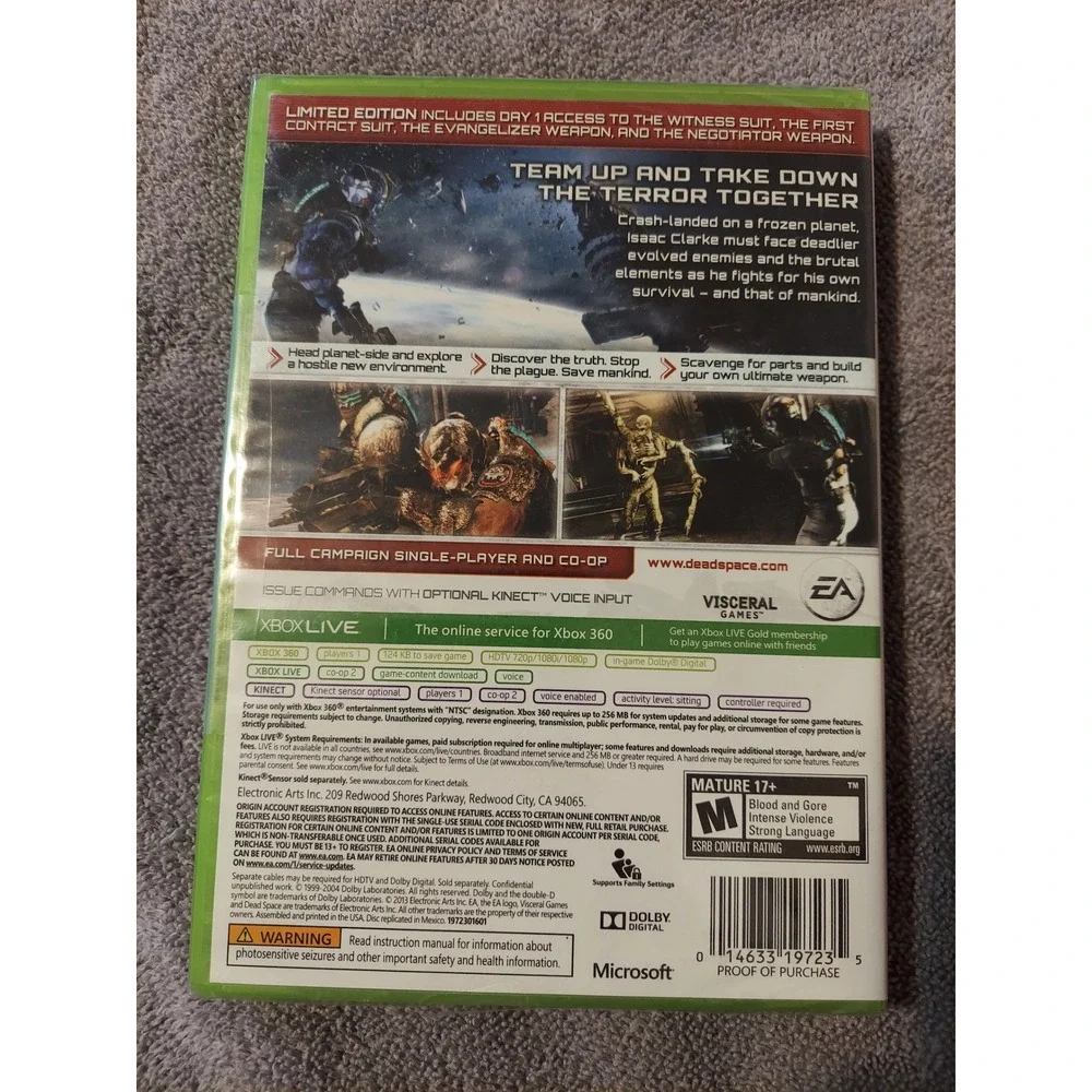 Dead Space‎ 3 Limited Edition Xbox 360 Video Game Disc Case Manual